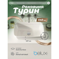 Belux Турин 540 прямоугольник (18, белый матовый/Solid Surface) Image #7